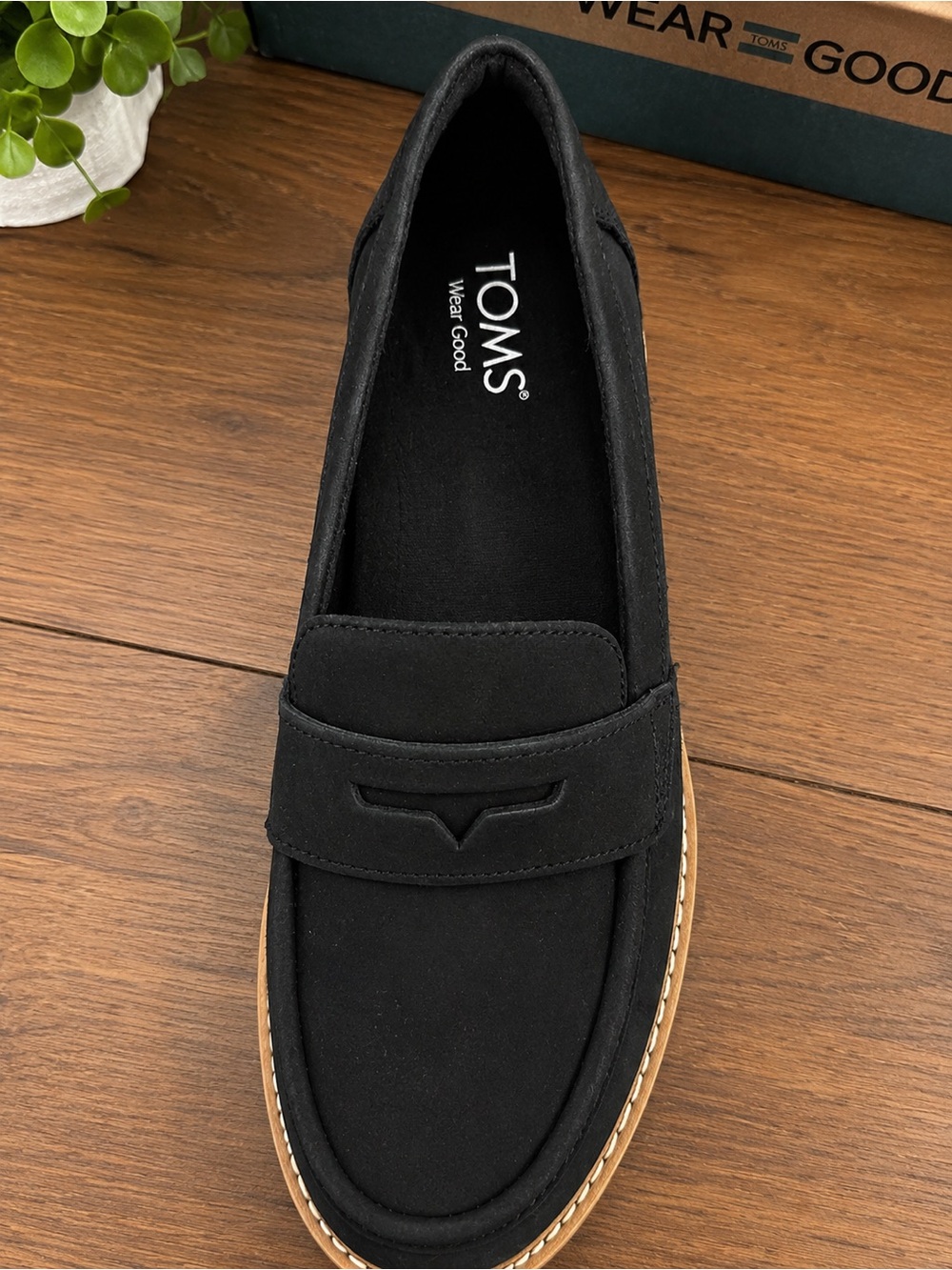 TOMS Black Suede Lug Sole Penny Loafers - Picture 4 of 6